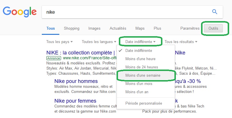 filtre résultat récent sur google